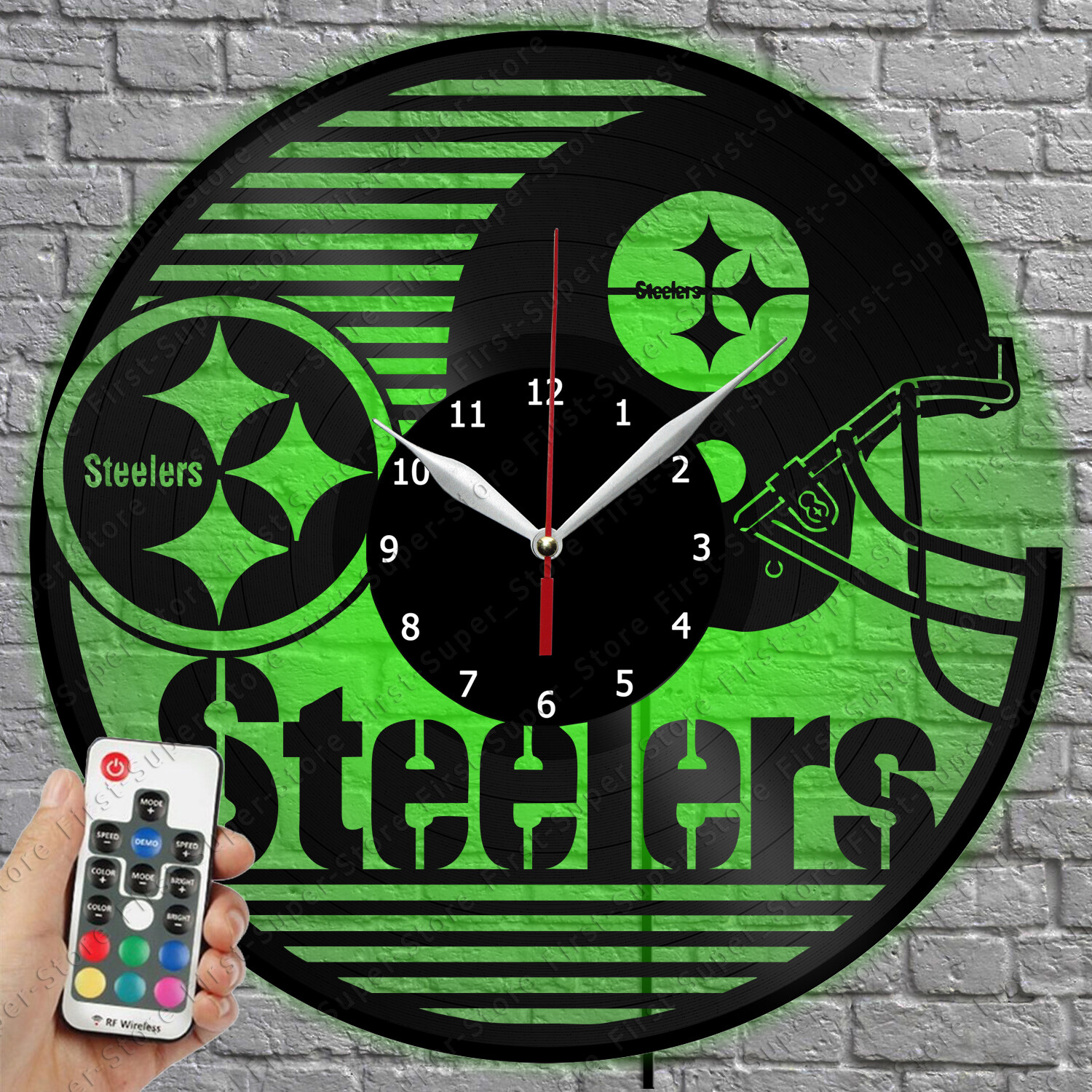 Steelers LED Wall Clock with Vinyl Record Design and Light - 1325