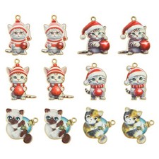 30x Enamel Cute Cat Christmas Kitten Charm Pendants for Jewelry Keychain Making
