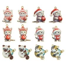 30x Enamel Cute Cat Christmas Kitten Charm Pendants for Jewelry Keychain Making