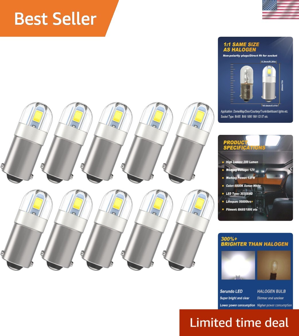 BA9S Led Car Bulb BA9 1895 1891 53 57 Led Car Bulb, 2SMD 3030Chips 6000K Whit...