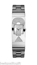 NEW GUESS SILVER TONE ? LOGO STAINLESS STEEL CRYSTAL WATCH BANGLE U11625L2