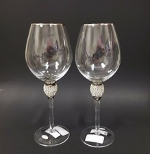 NEW CHRISTIAN SIRIANO 2 PC SET CLEAR SILVER CRYSTALS HANDMADE WINE GLASS,GOBLET