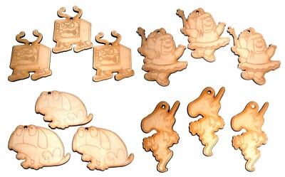 Kawaii Niedliche Holz Willo the Wisp Evil Edna, the Moog, Mavis x 3 Lot Kitsch 