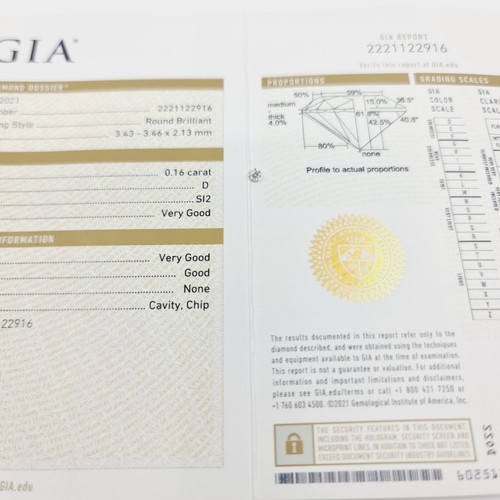 Diamant mit GIA Zertifikat 0,16ct. D/SI2 Brillantschliff VG/VG/G/N - Bild 4 von 7