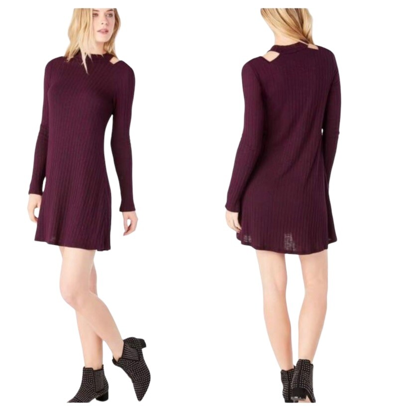 Michael Stars Ribbed Mini Dress Size L Jasper Boy Cut Out Mock Neck Stretch