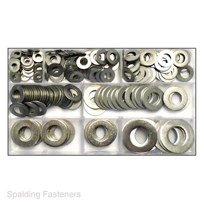 SPALDING FASTENERS A2 Stainless Steel Imperial Flat Washers - Assorted Box & Individual Sizes