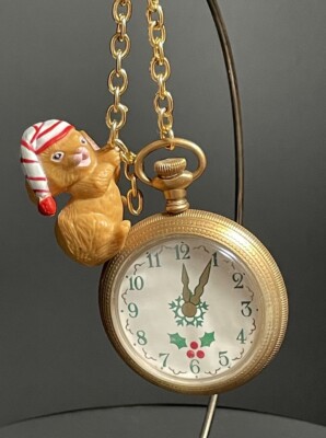 Christmas A Time of Joy Ornament Mouse + Pocket Watch Stocking Hat Vintage 1985 