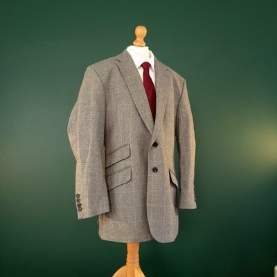 Charles Tyrwhitt Tweed Kaschmir Blazer Sakko Herren 44R Slim Fit Grau Kariert Sport