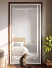 Cat Screen Door, Extra Tall Cat-Proof Mesh Gate, Fit Door Size 32'' x 80'', A...