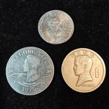 Lot of 3 Philippines Coins 1 Piso & 5 Piso Jose Rizal 1972, 1978, 1975