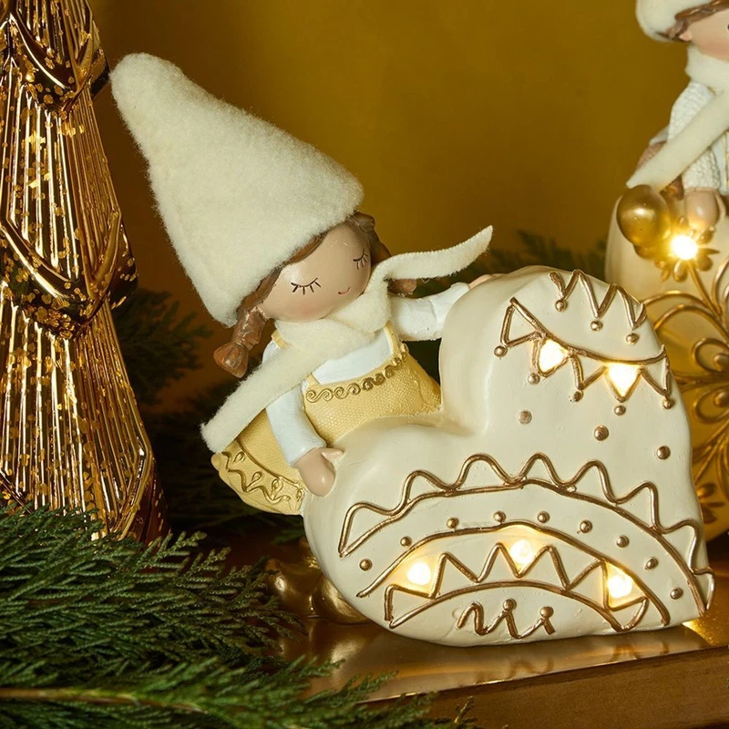 Bambolina Cuore Natale con Led Poliresina Beige Tognana Statuina 15 cm, fotografia 4 di 9