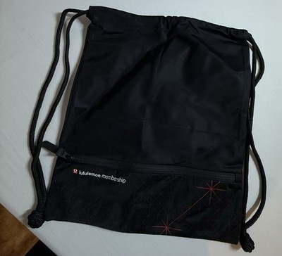 lululemon Black Drawstring Backpack Gym Sack w/ Zippered Pocket, Geometric