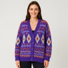 ASOS Reclaimed Vintage Oversize Purple Fair Isle Fuzzy Cardigan Unisex sz small
