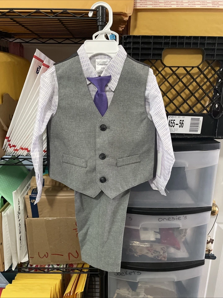 Calvin Klein Boys' 4-Piece Formal Suit Set, Vest, Pants, Dress Shirt, & Tie 24M - Image 3 of 4