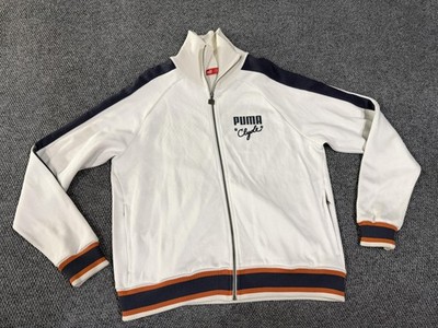 Puma Clyde Jacket Mens 2XL White Track Full Zip Striped Trim Retro