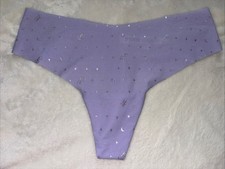 PINK Victoria's Secret Panties Thong Panty No Show Lilac Purple Silver Stars XL