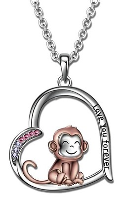 SUPAC Creative Cute Monkey Heart-shaped Pendant Necklace I Love You More, 3 Bree