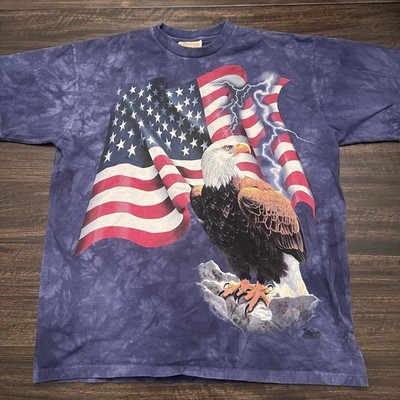 Vintage The Mountain Bald Eagle American Flag USA Patriotic Tie Dye Shirt Nature