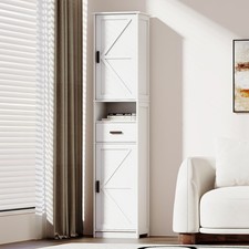 Bathroom storage cabinet with 2 barn doors and 1 drawer with adjustable shelves