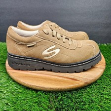 Vtg Skechers Suede Platform Chunky Sole 90s Y2K Shoes Sneakers Brown Size 9.5
