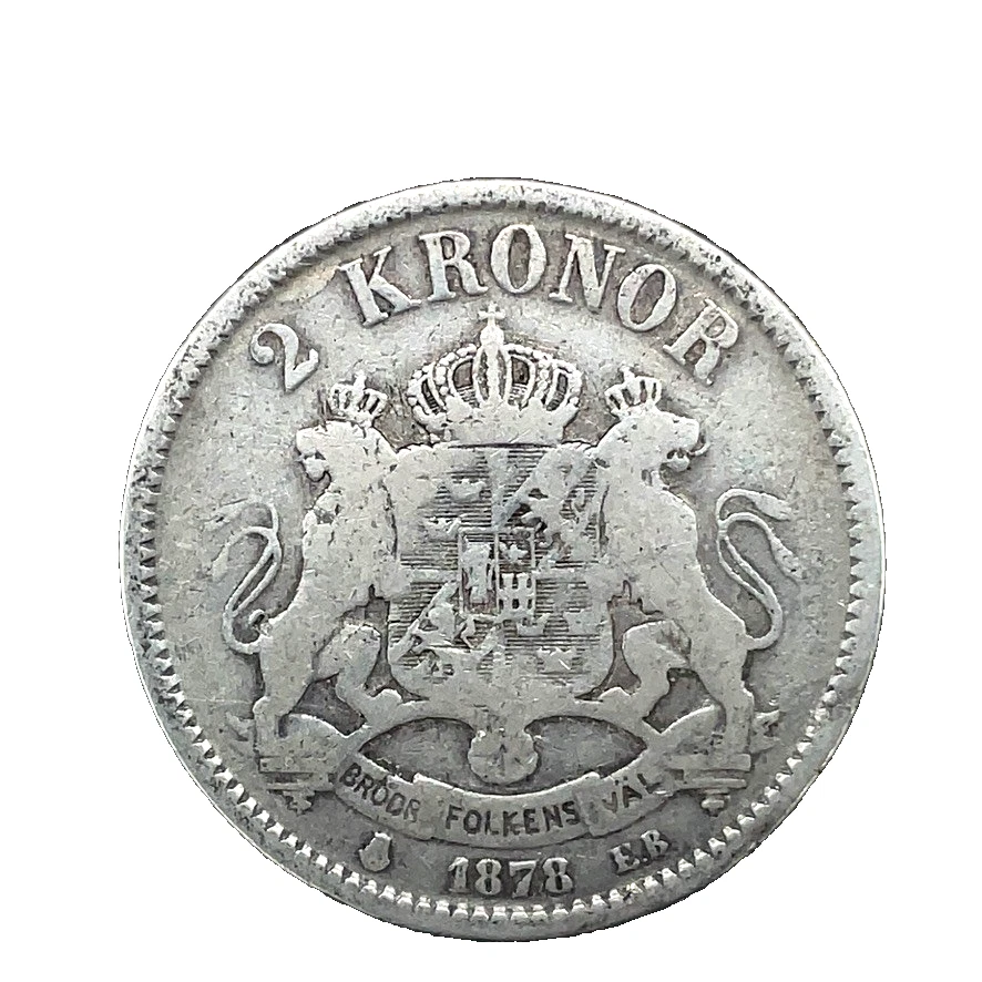 1878 EB SWEDEN 2 Kronor OSCAR II .800 Silver Coin KM #749 Rare Date. - Image 2 of 4