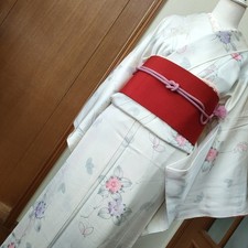 Pure Silk Kimono Small Pattern Tall Size Light Cream Japan