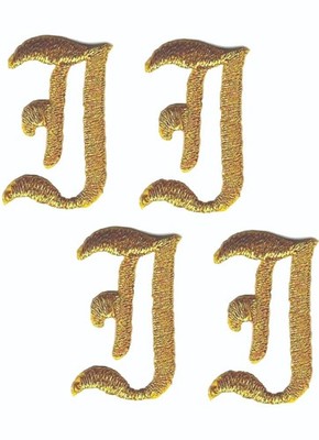 Lot of 4 Metallic Gold Old English Letter J Iron On Patches 1 1/8''