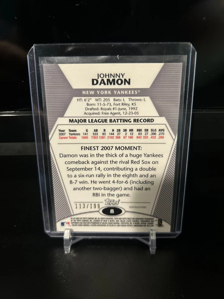 2008 Topps Finest Johnny Damon Green Refractor /199 Yankees - Image 2 of 2