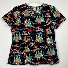 Rudolph the Red Nosed Reindeer Christmas Scrub Top Women's Large cotton tree