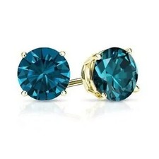 6mm Round Cut Lab Created London Blue Topaz Stud Earrings 14K Yellow Gold Plated