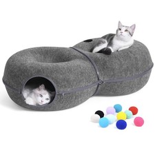 Large 8-Shaped Cat Tunnel Bed with 12 Toy Balls Indoor Peekaboo Cat Cave