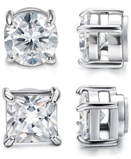 7mm Silver Magnetic Non Pierced Earrings Hypoallergenic CZ Studs 2 Pairs