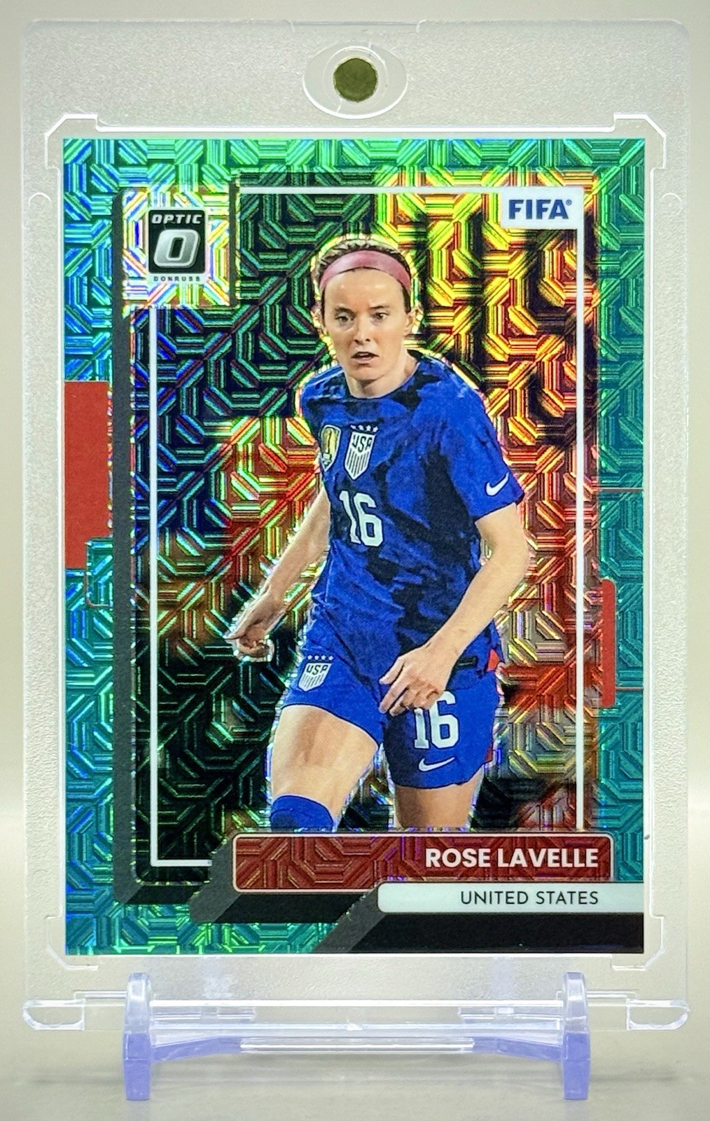Rose Lavelle 2022-23 Panini Donruss Optic FIFA #128 TEAL MOJO PRIZM #/49 SP USA