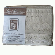 Lace Set By Fieldcrest Vtg 4 Pc Full Size No Iron Percale Sheets Luxury Bedding