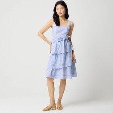 J. Crew Factory Striped Sleeveless Belted Tiered Dress Size: 12, NWT
