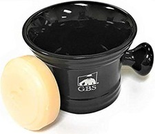 G.B.S Men's Black Ceramic Shaving Soap Bowl and Mug, Knob Handle, 3