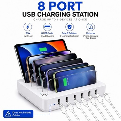 8 Port USB Charging Station Dock Fast Charger For iPhone Samsung iPad Tablet 96W