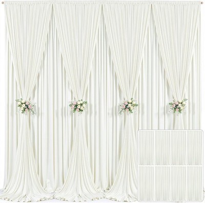 8 Panels Ivory Backdrop Curtain for Wedding Parties Wrinkle Ivory Photo Curtains