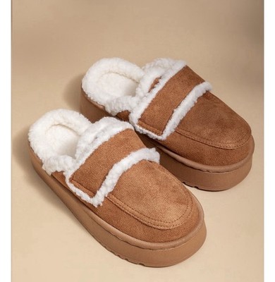 Tina Suede Platform Slippers Tan Large 9/10