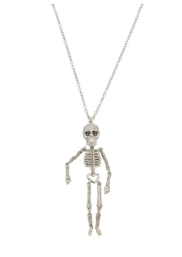 NWT BETSEY JOHNSON HALLOWEEN SKELETON BLING PENDANT LONG NECKLACE - Picture 1 of 2