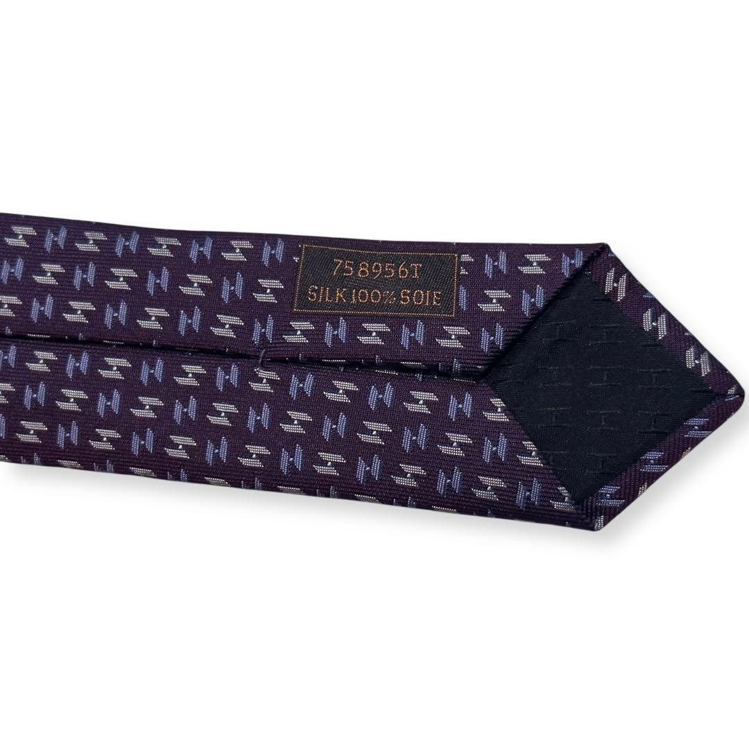 Hermès Necktie Purple H Pattern Jacquard Logo Men's Accessories Used thumbnail 10