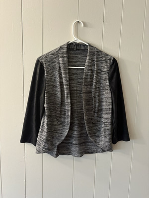 Express Women s Small Cardigan Sweater Grey With Black Sleeves Career EUC E7