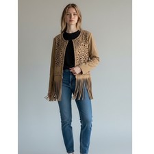 Easel Los Angeles Suede Like Jacket Boho Frin...