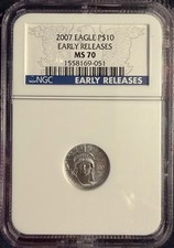 2007 $10 American Platinum Eagle Early Releases 1/10 Oz 0.1 Oz MS70 NGC 5000.00 per troy oz