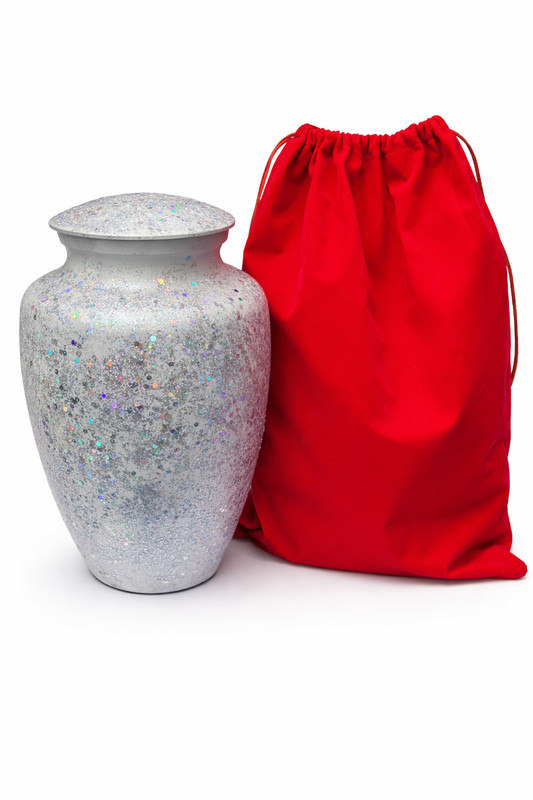 Adult Cremation Urn Silver Glitter Iridescent Funeral Urn for Human Ashes w/ Bag