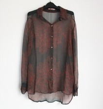 Johnny Was Floral Print Sheer Button Down Silk Blouse, Size S, Sale
