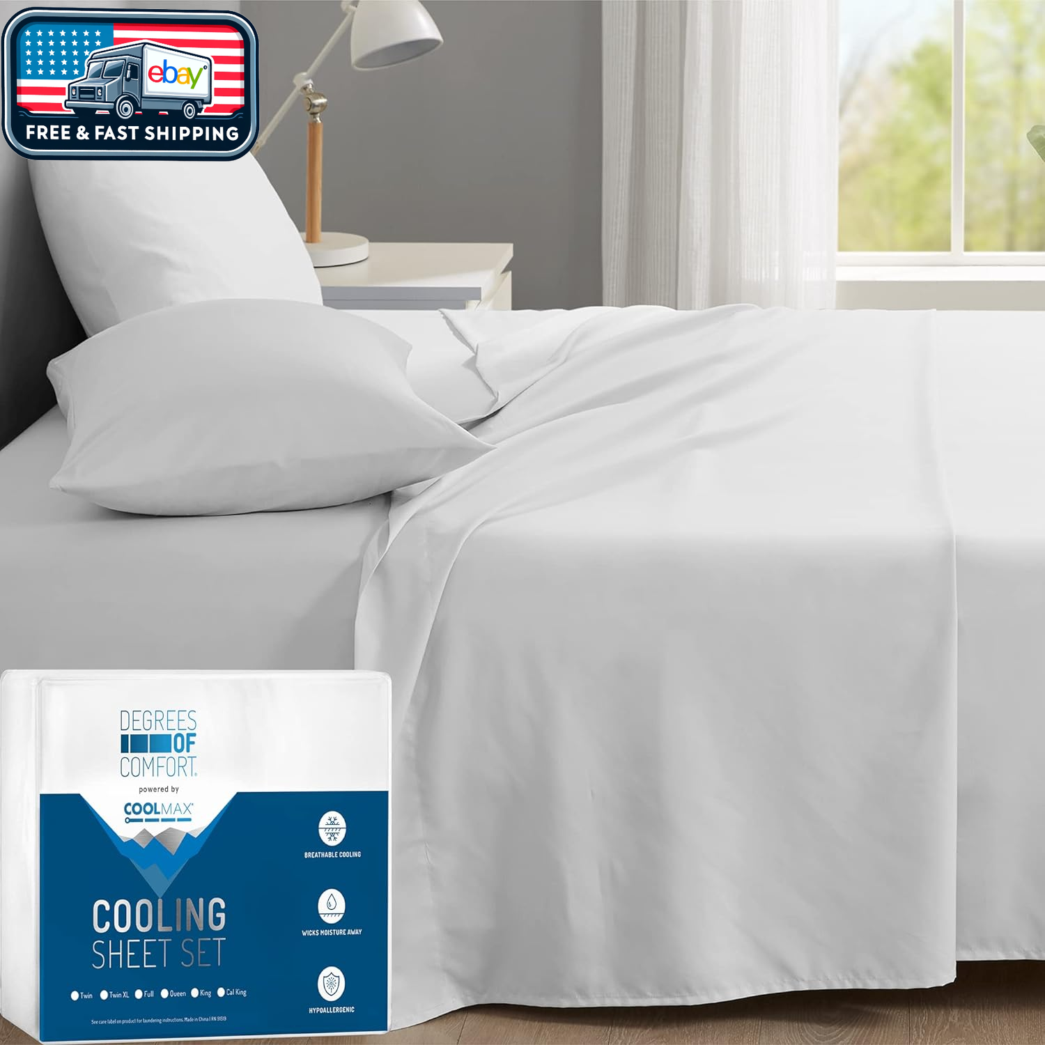 Cooling Bed Sheets - COOLMAX Technology - Soft & Breathable - 4PCS Set-image