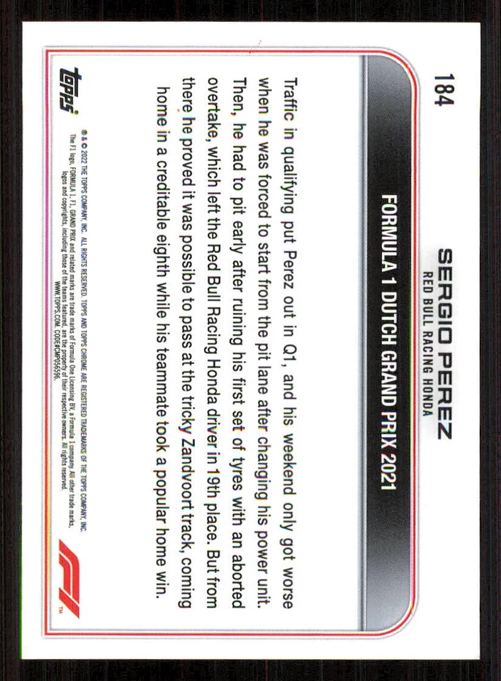 2022 Topps Chrome Formula 1 #184 Sergio Perez DOD - Image 2 of 2