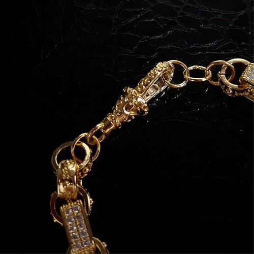 8inch Gypsy Belcher Bracelet Oval Link Simulated Diamond 18K Gold Layered - Picture 4 of 11