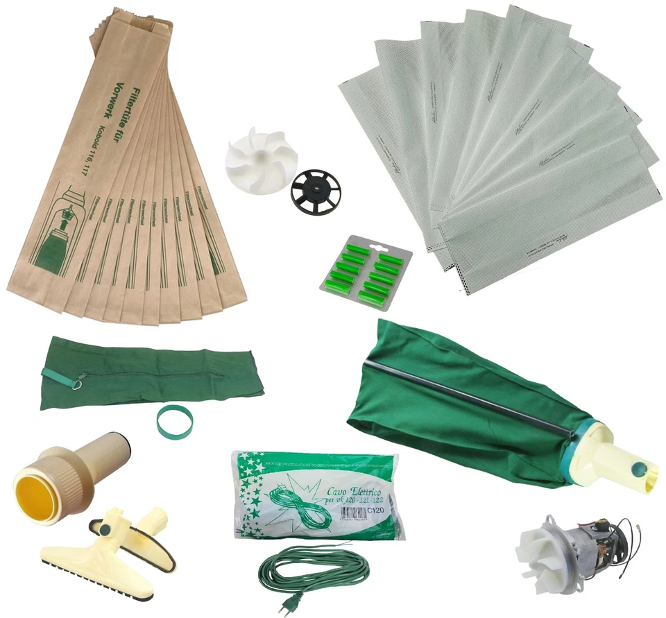 RICAMBI FOLLETTO VK116 VK117 SACCHETTI CARTA O MICROFIBRA MOTORE SACCA SPAZZOLA